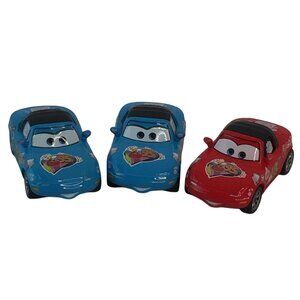 Disney Pixar Cars Diecast Blue Dinoco Mia Tia Mazda MX-5 Miata Red Mia Lot of 3
